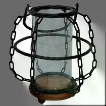 Luminaria de metal corrente preto vidro e madeira marrom Luminaria de metal corrente preto vidro e madeira marrom