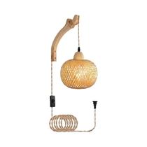 Luminária De Parede De Vime De Bambu Natural E27 Lustre Tecido À Mão Decoração De Quarto Luminária