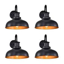 Luminária de parede externa estilo celeiro Diyel, 4 unidades, preto e dourado