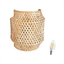 Luminária De Parede Fibra Natural Artesanal Bambu Nat90 +Led