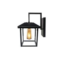Luminária de parede Lanterna de vidro de ferro preto geométrico rústico