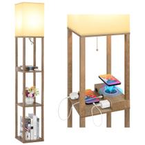 Luminária de Piso Mlambert Moderna com 3 Prateleiras e Carregador Sem Fio Luminária de Piso Mlambert Moderna com 3 Prateleiras e Carregador Sem Fio