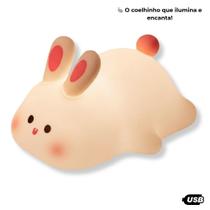 Luminária de Silicone Coelhinho Branca com Luz de Toque 3 Níveis de Brilho Timer USB Recarregável