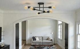 Luminária de Teto Aranha Plafon Lustre Sputnik 6 Braços Dubai Industrial Hotel Pousada Casa Varanda Preto