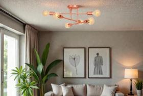 Luminária de Teto Aranha Plafon Lustre Sputnik 6 Braços Dubai Industrial Hotel Pousada Casa Varanda Rose Gold