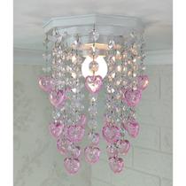 Luminária de Teto Decoração Quartinho Feminino Coração Rosa Lustre para Decorar Quarto Infantil de Menina Bebê
