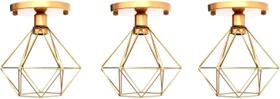 Luminária de Teto Diamante, Kit com 3 Peças, Plafon Sobrepor, Dourado