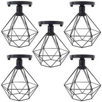 Luminária de Teto Estilo Diamante, Kit com 5 Plafons, Aramado Preto