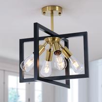 Luminária de teto Farmhouse Industrial Black Gold 4-Light
