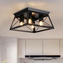 Luminária de Teto Foucasal Estilo Fazenda 4 Lâmpadas Metal Preto 30x30x16cm Luminária de Teto Foucasal Estilo Fazenda 4 Lâmpadas Metal Preto 30x30x16cm