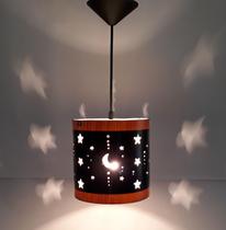 Luminária De Teto Infantil Lua E Estrelas Para Quarto (Preto)