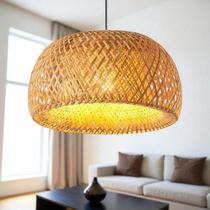 Luminária de Teto Lustre Pendente Bambu Fee Malibu Rústico 43cm