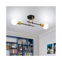 Luminária de teto Modern 2 luzes E27, luminária pendente preta e dourada