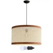 Luminária de Teto Pendente de Madeira e Rattan Tela Indiana Rústica Ravena