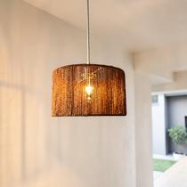 Luminária de Teto Pendente Fibra Natural Rústico Sisal Palha Rattan Terracota Sala Quarto Varanda 30cm Com Fio