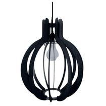 Luminária de Teto Pendente Jupiter em Mdf para Lâmpada E27 Preta Bivolt 100W Lenobre Luminária de Teto Pendente Jupiter em Mdf para Lâmpada E27 Preta Bivolt 100W Lenobre