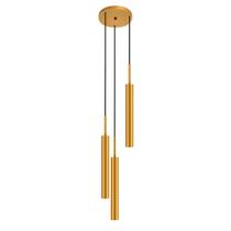 Luminária De Teto Pendente Tubo Triplo Sala Lavabo Dourado