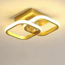 Luminária de Teto Plafon LED 45W Prisma Dourada Moderna com 3 Cores de Luz Bivolt para Sala e Quarto