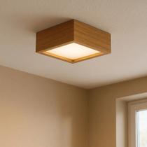 Luminária de Teto Plafon Quadrado de Madeira 20 cm para 2 Lâmpadas cor Freijó Luminária de Teto Plafon Quadrado de Madeira 20 cm para 2 Lâmpadas cor Freijó