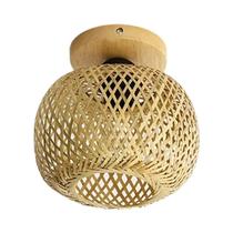 Luminária De Teto Retrô De Bambu Tecido E27 Para Restaurante, Sala De Estar, Sala De Jantar,