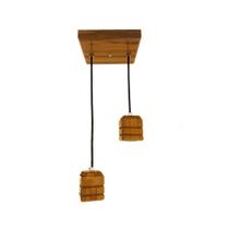 Luminária de teto rústica dupla em madeira soquete e27 1012A