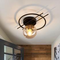 Luminária de teto semi embutida em preto fosco e dourado