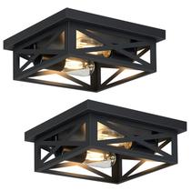 Luminária de teto SKEJAO Black Flush Mount, pacote com 2 unidades quadradas Luminária de teto SKEJAO Black Flush Mount, pacote com 2 unidades quadradas
