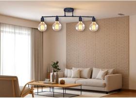 Luminária de Teto Trilho Spot 4 Lâmpadas Moderno Industrial Articulada Acabamento Dourado Estilo Moderno