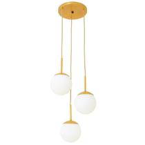 Luminária De Teto Triplo Globo Vidro 12Cm Jabuticaba Dourado