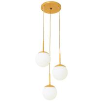 Luminária De Teto Triplo Globo Vidro 12cm Jabuticaba Dourado