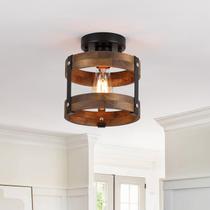 Luminária de teto Wylitora Rustic Farmhouse Wood & Metal