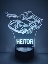 Luminária Decoração Hot Wheels com nome personalizado e 16 cores com controle remoto