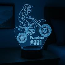 Luminária Decoração MotoCross com nome personalizado 16 cores e controle remoto Luminária Decoração MotoCross com nome personalizado 16 cores e controle remoto
