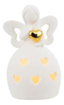 Luminária Decoração Natal Anjo Resina Branco Coração 11cm