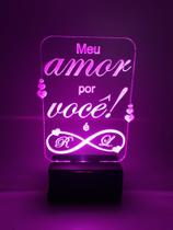 Luminária Decorativa Abajur Led Amor Infinito Casal Personalizada c/ Iniciais