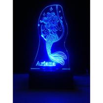 Luminária Decorativa Abajur Led Sereia Personalizada c/ Nome - Woodback