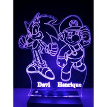 Luminária Decorativa Abajur Sonic Mario Personalizada Nome