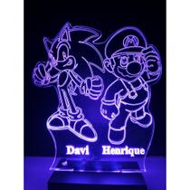 Luminária Decorativa Abajur Sonic Mario Personalizada Nome - Woodback