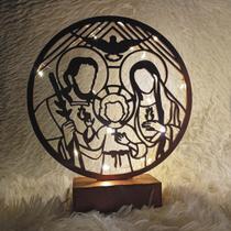 Luminária decorativa Led vazado decoração vitral sagrada família Jesus Nossa Senhora 20cm