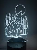 Luminária Decorativa Lobo Uivando com 16 cores e controle remoto