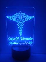 Luminária Decorativa Medicina com nome personalizado e 16 cores com controle remoto Luminária Decorativa Medicina com nome personalizado e 16 cores com controle remoto