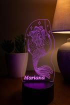 Luminária Decorativa Sereia com nome personalizado e 16 cores com controle remoto Luminária Decorativa Sereia com nome personalizado e 16 cores com controle remoto