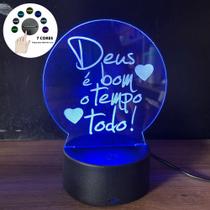 Luminária Deus é bom o tempo todo, Abajur Frase religiosa com 7 cores, controle remoto