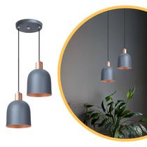 Luminária Dupla Lustre Pendente Para Mesa Open Cinza E Cobre
