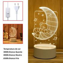 Luminária Efeito 3D LED 3 Cores Urso na Lua EB61281