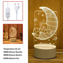 Luminária Efeito 3D LED 3 Cores Urso na Lua EB61281