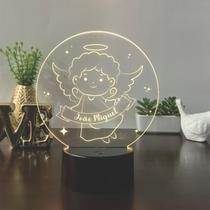 Luminaria em acrilico de led infantil personalizada com nome tema anjinho 7 cores decorativa mesa ou escrivania Luminaria em acrilico de led infantil personalizada com nome tema anjinho 7 cores decorativa mesa ou escrivania