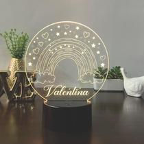 Luminaria em acrilico de led infantil personalizada com nome tema arco iris 7 cores