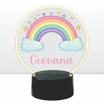 Luminaria em acrilico de led infantil personalizada com nome tema arco iris colorido decorativa mesa ou escrivania Luminaria em acrilico de led infantil personalizada com nome tema arco iris colorido decorativa mesa ou escrivania