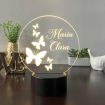 Luminaria em acrilico de led infantil personalizada com nome tema borboletas 7 cores decorativo mesa ou escrivania Luminaria em acrilico de led infantil personalizada com nome tema borboletas 7 cores decorativo mesa ou escrivania